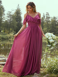 A-Line/Princess Chiffon Ruffles V-neck Sleeveless Floor-Length Bridesmaid Dresses TPP0004967