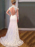 Trumpet/Mermaid Long Sleeves V-neck Sweep/Brush Train Applique Lace Wedding Dresses TPP0006226