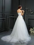 A-Line/Princess Sweetheart Beading Sleeveless Long Organza Wedding Dresses TPP0006942