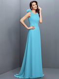 A-Line/Princess Bateau Hand-Made Flower Sleeveless Long Chiffon Bridesmaid Dresses TPP0005638