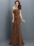 Trumpet/Mermaid Strapless Pleats Sleeveless Long Chiffon Bridesmaid Dresses TPP0005428