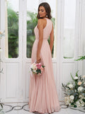 A-Line/Princess Chiffon Ruffles Halter Sleeveless Floor-Length Bridesmaid Dresses TPP0004922