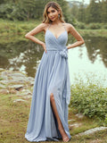 A-Line/Princess Chiffon Ruffles V-neck Sleeveless Sweep/Brush Train Bridesmaid Dresses TPP0004979