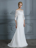 Trumpet/Mermaid 1/2 Sleeves Off-the-Shoulder Sweep/Brush Train Chiffon Wedding Dresses TPP0006184