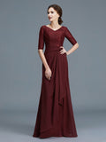 A-Line/Princess V-neck 1/2 Sleeves Ruffles Chiffon Floor-Length Mother of the Bride Dresses TPP0007046