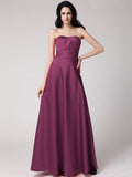 A-Line/Princess Strapless Sleeveless Pleats Long Elastic Woven Satin Bridesmaid Dresses TPP0005835