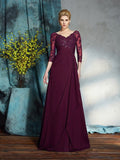 A-Line/Princess V-neck Beading 3/4 Sleeves Long Chiffon Mother of the Bride Dresses TPP0007150