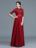 A-Line/Princess Scoop 1/2 Sleeves Chiffon Applique Floor-Length Mother of the Bride Dresses TPP0007199