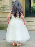 A-Line/Princess Tulle Lace Scoop Sleeveless Ankle-Length Flower Girl Dresses TPP0007499