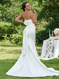 Trumpet/Mermaid Satin Ruched Strapless Sleeveless Sweep/Brush Train Wedding Dresses TPP0006371