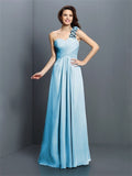 A-Line/Princess One-Shoulder Hand-Made Flower Sleeveless Long Chiffon Bridesmaid Dresses TPP0005570