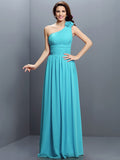 A-Line/Princess One-Shoulder Pleats Sleeveless Long Chiffon Bridesmaid Dresses TPP0005383