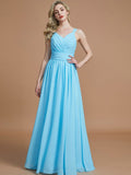 A-Line/Princess V-neck Chiffon Floor-Length Sleeveless Bridesmaid Dresses TPP0005020