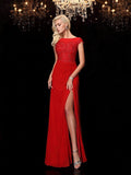 Sheath/Column Bateau Applique Short Sleeves Long Chiffon Mother of the Bride Dresses TPP0007209