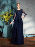 A-Line/Princess Scoop Applique 3/4 Sleeves Long Chiffon Mother of the Bride Dresses TPP0007118