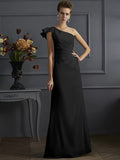 Sheath/Column One-Shoulder Sleeveless Pleats Long Elastic Woven Satin Bridesmaid Dresses TPP0005615