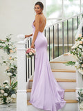 Sheath/Column Charmeuse Ruched Square Sleeveless Sweep/Brush Train Bridesmaid Dresses TPP0004912