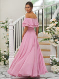 A-Line/Princess Chiffon Ruffles Off-the-Shoulder Sleeveless Floor-Length Bridesmaid Dresses TPP0004914