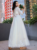 A-Line/Princess Lace Applique Scoop 3/4 Sleeves Floor-Length Junior Bridesmaid Dresses TPP0005859