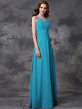 A-line/Princess Spaghetti Straps Ruffles Sleeveless Long Chiffon Bridesmaid Dresses TPP0005677