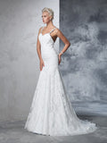 Trumpet/Mermaid Spaghetti Straps Lace Sleeveless Long Lace Wedding Dresses TPP0006854