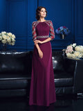 A-Line/Princess Scoop Beading 3/4 Sleeves Long Chiffon Mother of the Bride Dresses TPP0007189