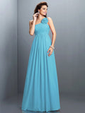 A-Line/Princess One-Shoulder Hand-Made Flower Pleats Sleeveless Long Chiffon Bridesmaid Dresses TPP0005399