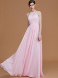 A-Line/Princess Halter Sleeveless Floor-Length Ruched Chiffon Bridesmaid Dresses TPP0005663