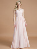 A-Line/Princess Bateau Sleeveless Ruched Floor-Length Chiffon Bridesmaid Dresses TPP0005673