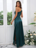 Sheath/Column Elastic Woven Satin Ruched One-Shoulder Sleeveless Floor-Length Bridesmaid Dresses TPP0004908