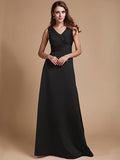 A-Line/Princess V-neck Long Sleeveless Elastic Woven Satin Bridesmaid Dresses TPP0005409