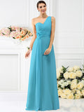 A-Line/Princess One-Shoulder Pleats Sleeveless Long Chiffon Bridesmaid Dresses TPP0005237