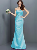 Trumpet/Mermaid Strapless Pleats Sleeveless Long Satin Bridesmaid Dresses TPP0005027