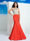 Trumpet/Mermaid Sheer Neck Beading Sleeveless Long Satin Dresses TPP0003546