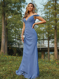 Sheath/Column Chiffon Ruched V-neck Sleeveless Floor-Length Bridesmaid Dresses TPP0005002