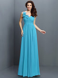 A-Line/Princess V-neck Pleats Sleeveless Long Chiffon Bridesmaid Dresses TPP0005530