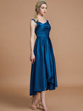 A-Line/Princess V-neck Satin Asymmetrical Sleeveless Bridesmaid Dresses TPP0005395