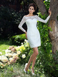 Sheath/Column Scoop Long Sleeves Short Satin Wedding Dresses TPP0006525