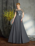 A-Line/Princess Scoop Applique Short Sleeves Long Chiffon Mother of the Bride Dresses TPP0007108