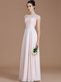 A-Line/Princess Bateau Sleeveless Lace Floor-Length Chiffon Bridesmaid Dresses TPP0005198