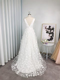 A-Line/Princess Sleeveless Organza V-neck Applique Sweep/Brush Train Wedding Dresses TPP0006149