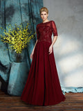 A-Line/Princess Bateau Applique 1/2 Sleeves Long Chiffon Mother of the Bride Dresses TPP0007128