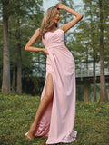 A-Line/Princess Stretch Crepe Ruched V-neck Sleeveless Sweep/Brush Train Bridesmaid Dresses TPP0005009