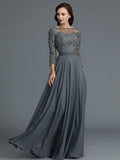 A-Line/Princess 3/4 Sleeves Bateau Floor-Length Chiffon Mother of the Bride Dresses TPP0007092