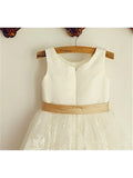 A-line/Princess Scoop Sleeveless Bowknot Tea-Length Lace Flower Girl Dresses TPP0007682