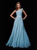 A-Line/Princess One-Shoulder Sleeveless Hand-Made Flower Long Chiffon Bridesmaid Dresses TPP0005084