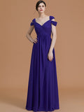 A-Line/Princess Off-the-Shoulder Sleeveless Floor-Length Ruched Chiffon Bridesmaid Dresses TPP0005358