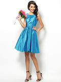 A-Line/Princess Bateau Pleats Sleeveless Short Taffeta Bridesmaid Dresses TPP0005452