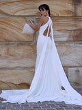 Trumpet/Mermaid Halter Sleeveless Stretch Crepe Ruffles Court Train Wedding Dresses TPP0006657