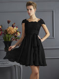 A-Line/Princess Scoop Short Sleeves Lace Short Chiffon Bridesmaid Dresses TPP0005086